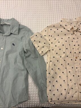 H&M Kids Button-Down Shirts in Sage Green and Cream with Star Print